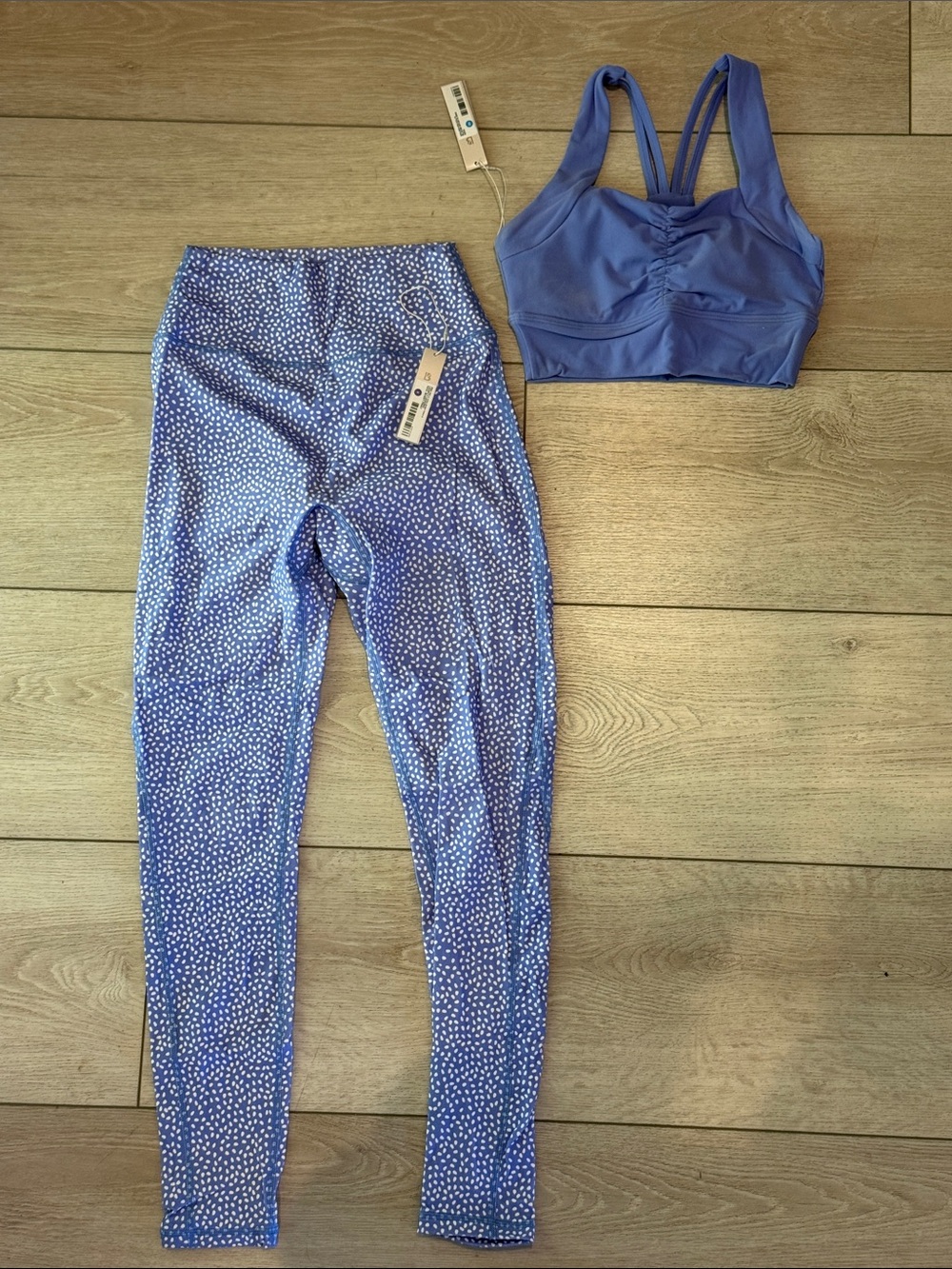 BuffBunny Periwinkle Blue Polka Dot Sports Bra & Leggings Set
